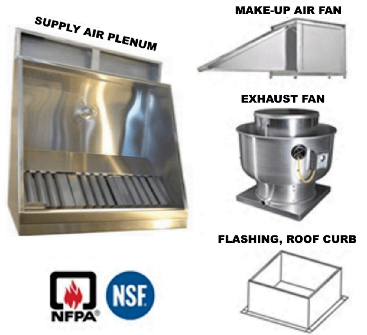 JRSVHSP4-PFF 4ft Jean's Shallow Front Vent Hood with Plenum, Exhaust Fan, Make-up Air Fan and Flashing