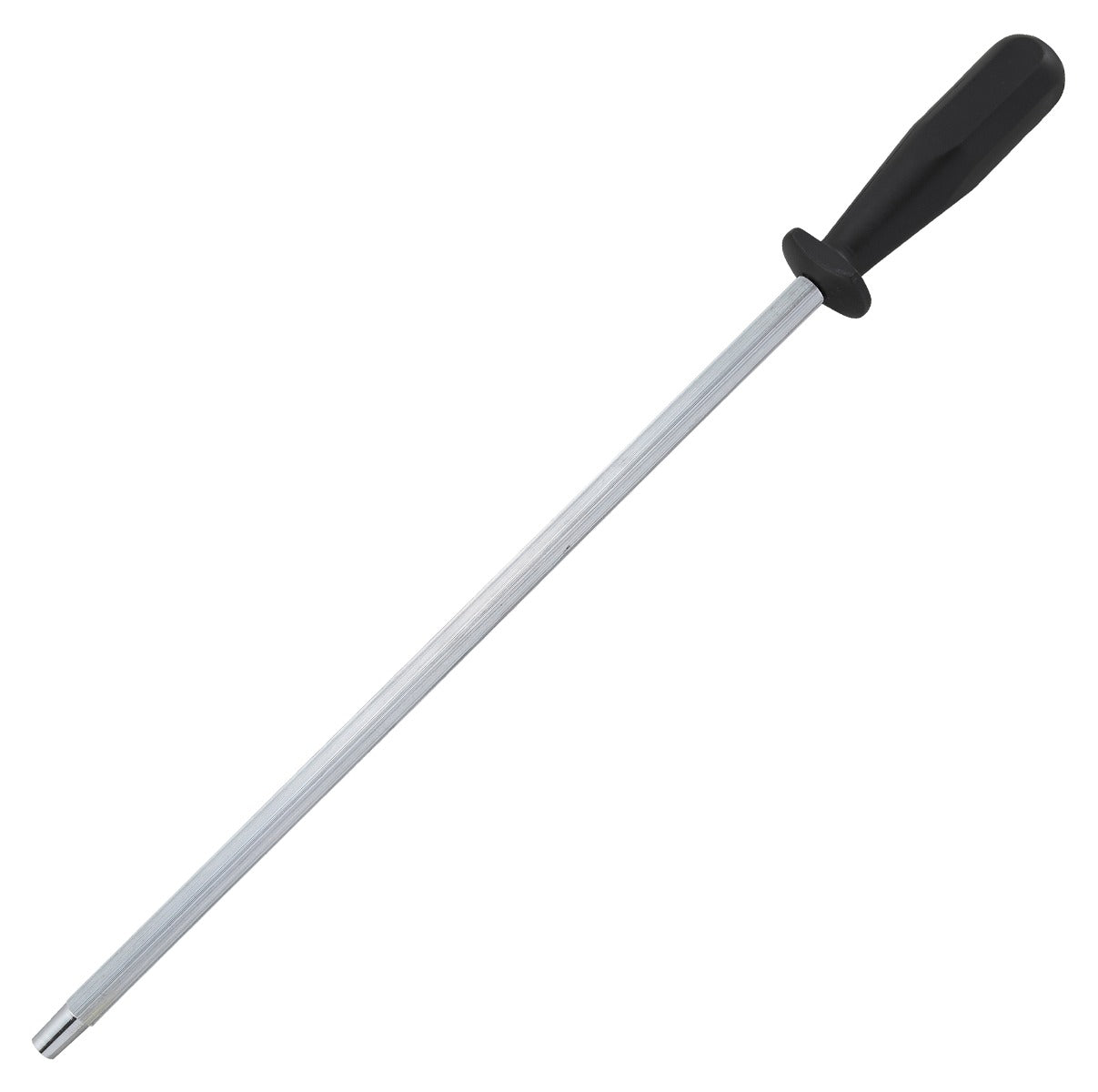 Winco K-14S Stainless Steel Round Knife Sharpening Steel with Black Plastic Finger Guard Hande- 12/Case