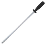 Winco K-14S Stainless Steel Round Knife Sharpening Steel with Black Plastic Finger Guard Hande- 12/Case