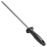 Winco K-14S Stainless Steel Round Knife Sharpening Steel with Black Plastic Finger Guard Hande- 12/Case