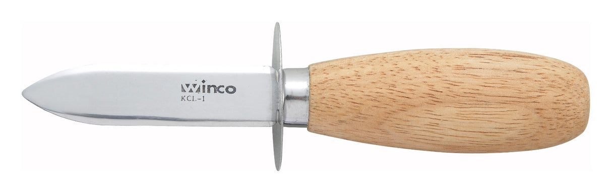 Winco KCL-1 Stainless Steel Oyster / Clam Knife with 2-3/4" Blade and Wooden Handle - 72/Case