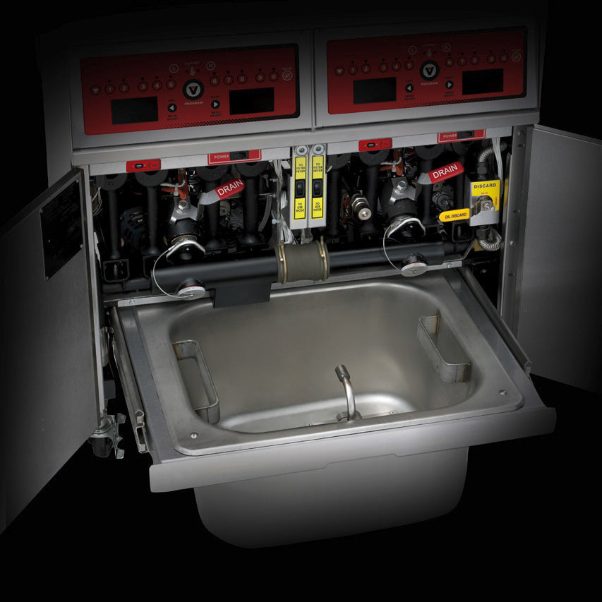 Vulcan 2GR85MF-NG Two Bank Natural Floor Fryer with Millivolt Controls and KleenScreen Filtration - Holds 170 to 180 lbs. - 300,000 BTU