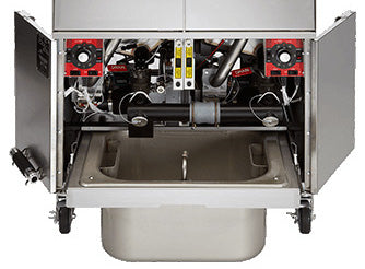 Vulcan 2VK65AF Two Bank Natural Gas Floor Fryer with PowerFry5, Solid State Analog Control, and KleenScreen Filtration - Holds 130 to 140 lbs. - 160,000 BTU
