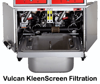 Vulcan 2ER50DF Two Bank Electric Floor Fryer with Digital Controls and KleenScreen Filtration - Holds 100 lbs. - 208v/3-ph, 17kW