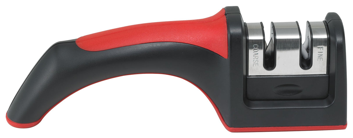 Winco KSP-2 Hand Held Dual-Stage Knife Sharpener with Black Soft-Grip Ergonomic Handle 7-5/8"L x 2-1/2"W x 2"H