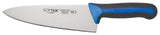 Winco KSTK-80 Sof-Tek High Carbon Steel Chef's Knife with 8" Blade and Black/Blue TPR Handle - 6/Case