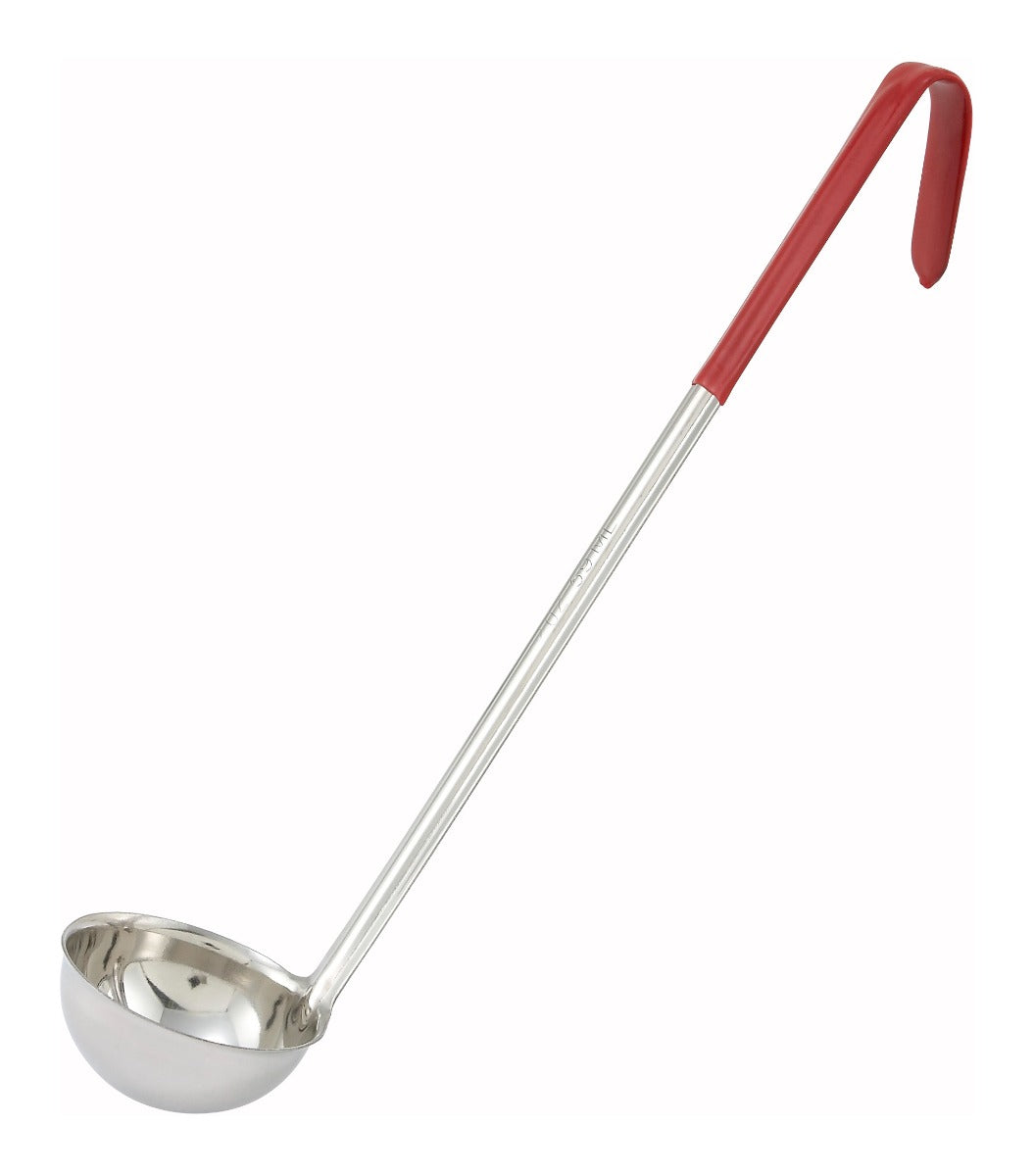 Winco LDC-2 One-Piece Stainless Steel Color-Coded Ladle with 12-1/2" Red Coated Hooked Handle 2 oz. - 120/Case