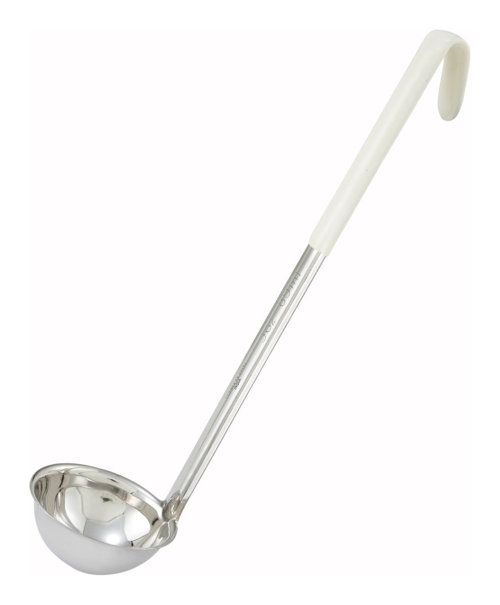 Winco LDC-3 One-Piece Stainless Steel Color-Coded Ladle with 13" Ivory Coated Hooked Handle 3 oz. - 120/Case
