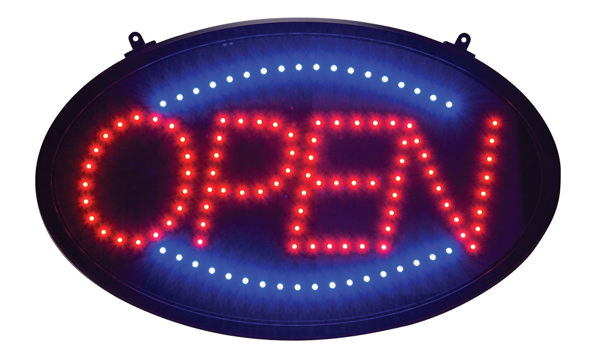 Winco LED-10 Horizontal Hanging Oval "Open" LED Sign with (3) Flashing Patterns 22-3/4" x 14"
