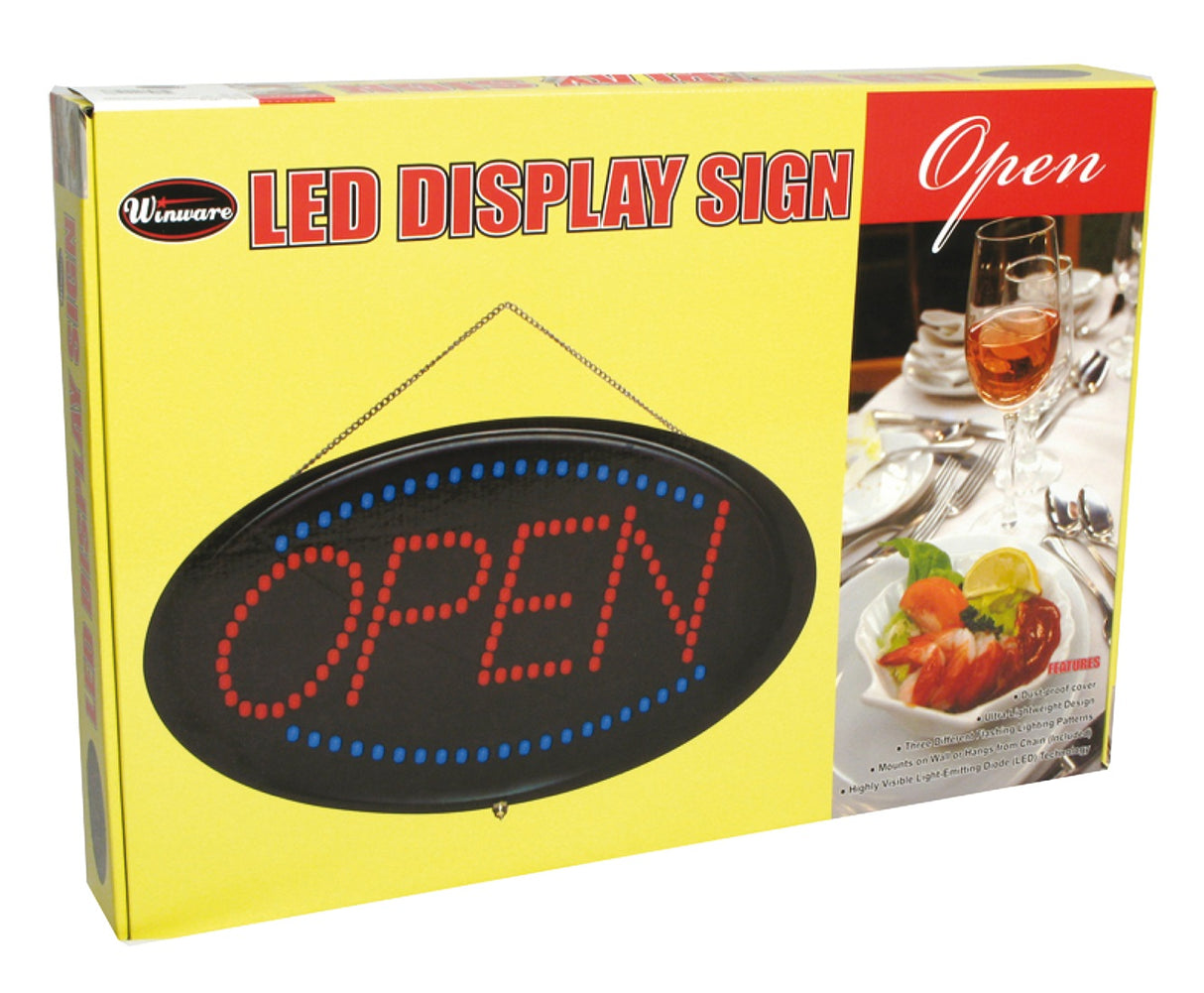 Winco LED-10 Horizontal Hanging Oval "Open" LED Sign with (3) Flashing Patterns 22-3/4" x 14"