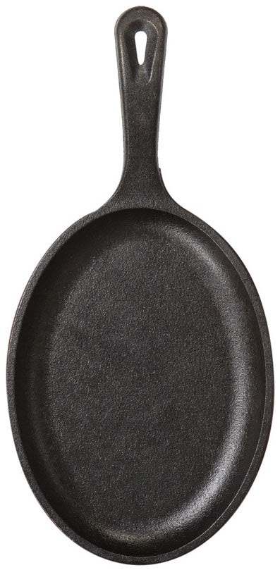 Lodge LOS3 Oval Seasoned Cast Iron Serving Griddle / Fajita Pan with Handle 10" x 7-1/2"