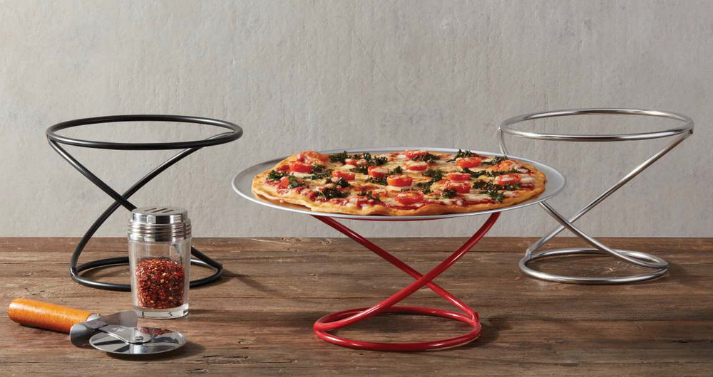 American Metalcraft LWUS1041 Contempo Wrought Iron Swirl Pizza Stand / Food Display Riser 10"dia. Top x 11-1/2"dia. Bottom x 4"H - Black