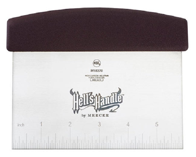 Mercer Culinary M18370 Hell's Handle Bench Scraper / Ruler High Heat Dough Cutter / Scraper with Burgundy Textured Handle and 3-1/2" x 5-7/8" Stainless Steel Blade 5" x 6"OA