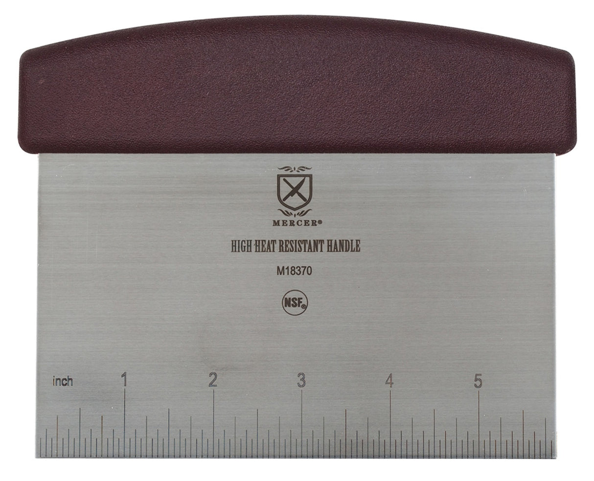 Mercer Culinary M18370 Hell's Handle Bench Scraper / Ruler High Heat Dough Cutter / Scraper with Burgundy Textured Handle and 3-1/2" x 5-7/8" Stainless Steel Blade 5" x 6"OA