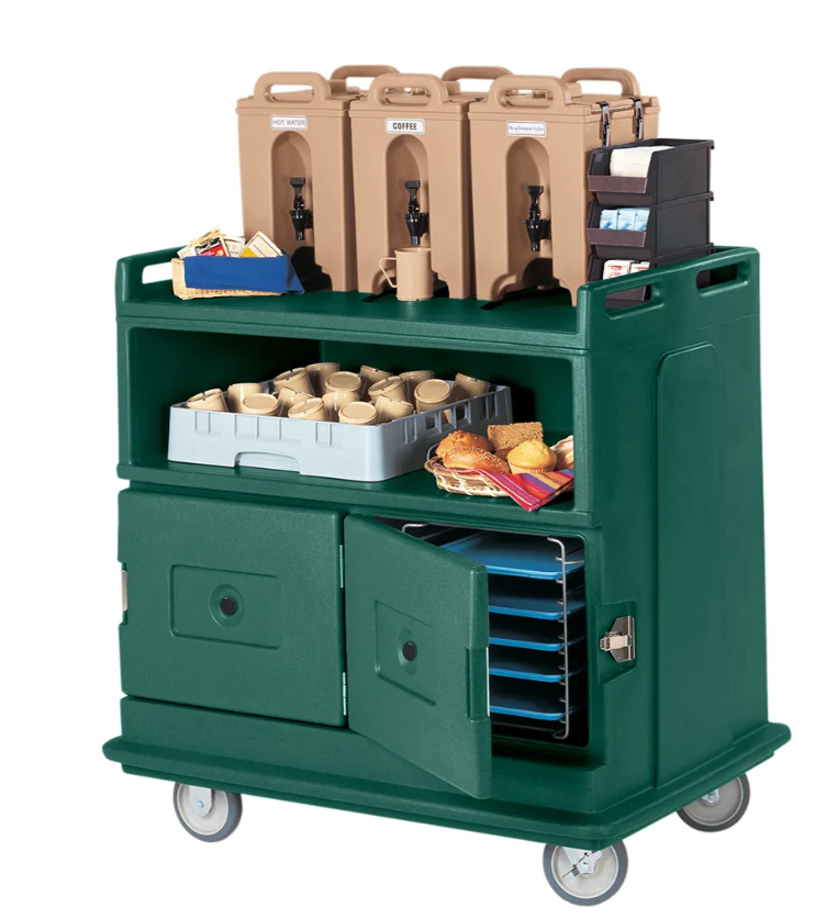 Cambro MDC24192 44 1/2" Polymer Beverage Service Cart, 30"D x 44"H, Green