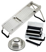 Winco MDL-15 Stainless Steel Mandoline Slicer Set with Hand Guard & (5) Interchangeable Blades 15-1/2" x 4-15/16" - 8/Case