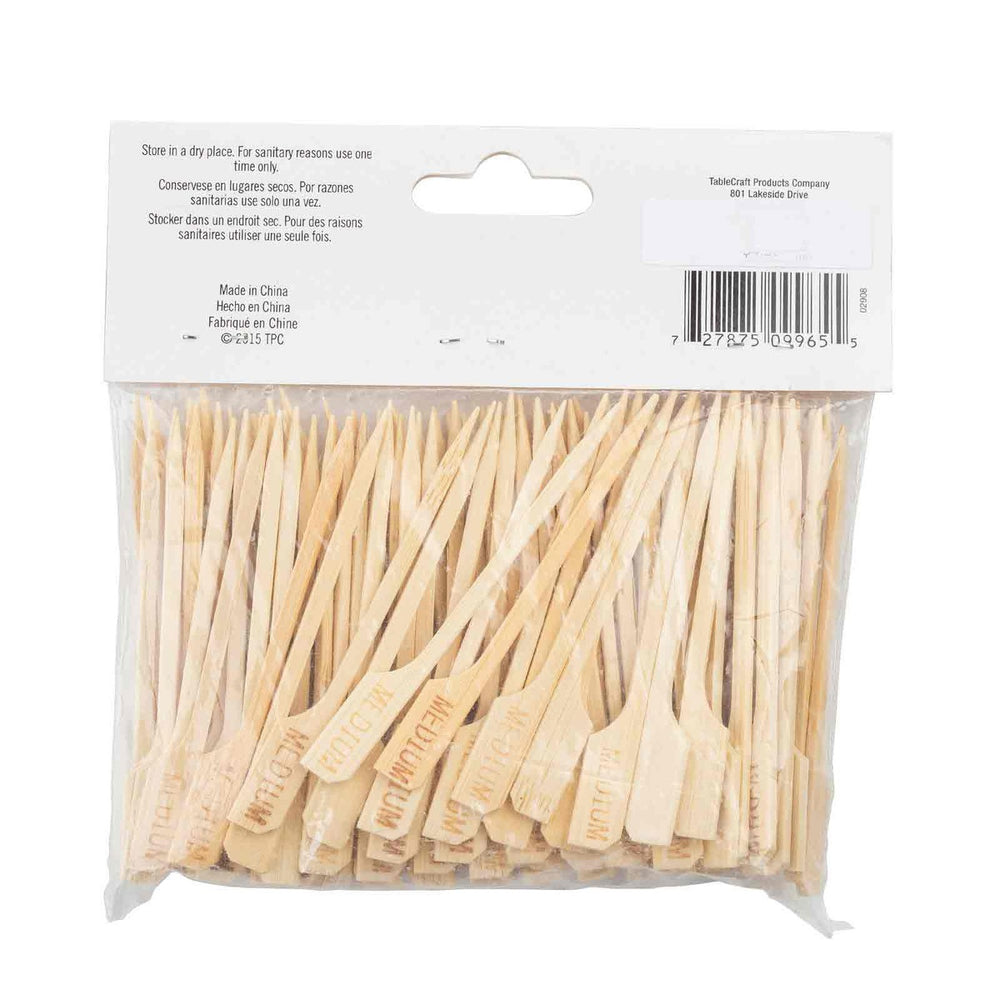 TableCraft MEDIUM "Medium" 3-1/2" Bamboo Temperature Meat Marker Pick - 100/Pack