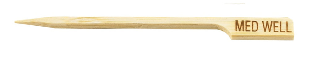 TableCraft MEDWELL "Med Well" 3-1/2" Bamboo Temperature Meat Marker Pick - 100/Pack
