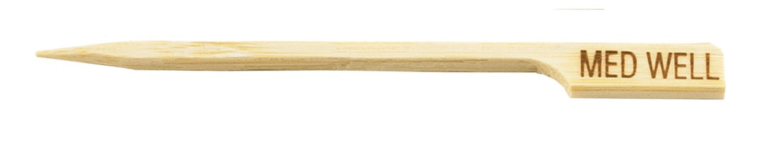 TableCraft MEDWELL "Med Well" 3-1/2" Bamboo Temperature Meat Marker Pick - 100/Pack