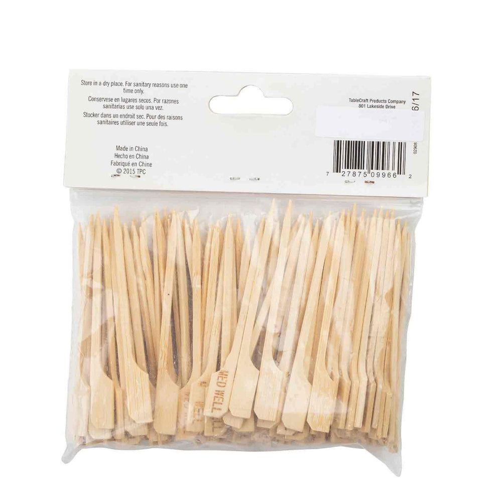 TableCraft MEDWELL "Med Well" 3-1/2" Bamboo Temperature Meat Marker Pick - 100/Pack
