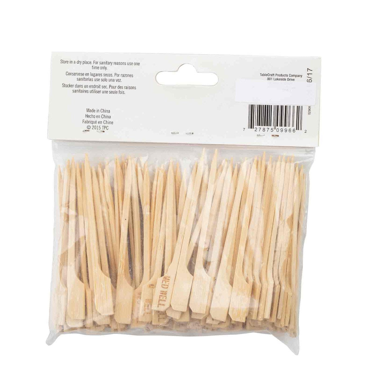 TableCraft MEDWELL "Med Well" 3-1/2" Bamboo Temperature Meat Marker Pick - 100/Pack