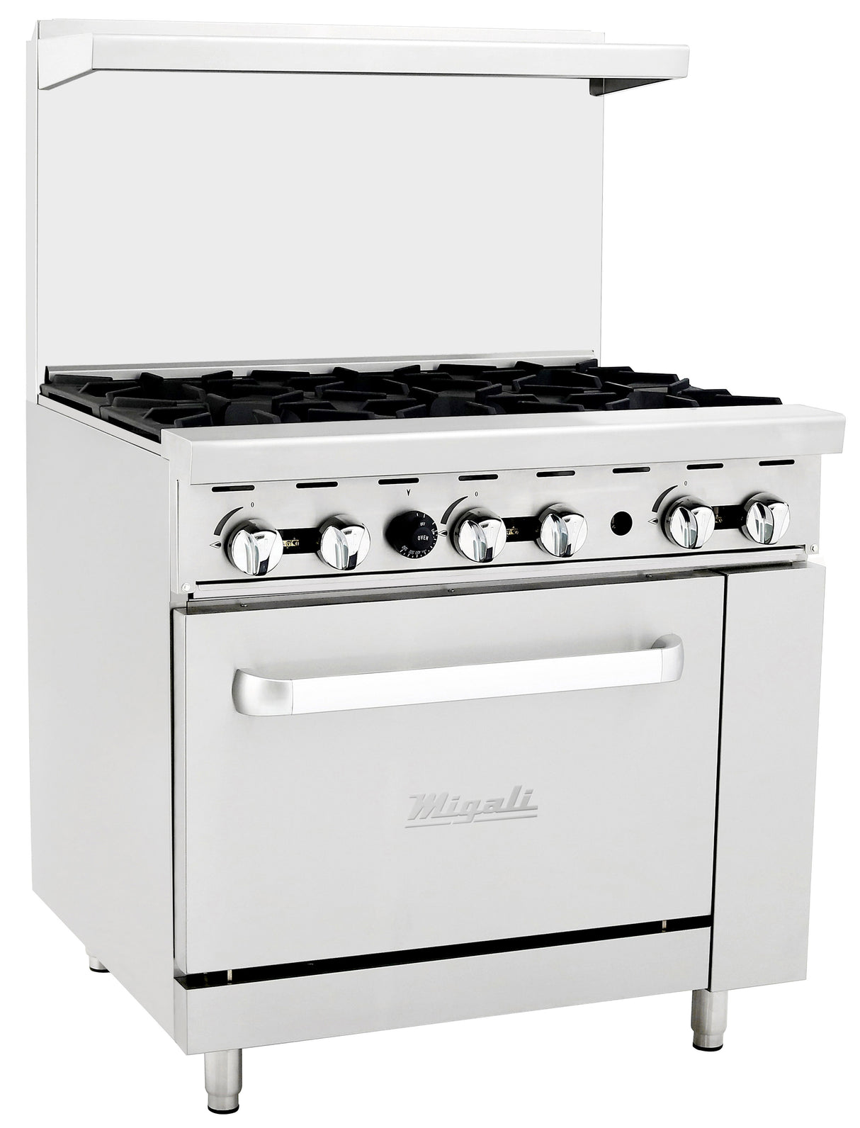 Migali C‑RO6‑NG 36 inch commercial 6 burner natural gas range with standard oven