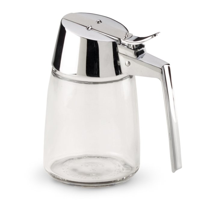 Vollrath 912 Traex Dripcut Clear Glass Syrup Server with Chrome-Plated Top-12 oz.