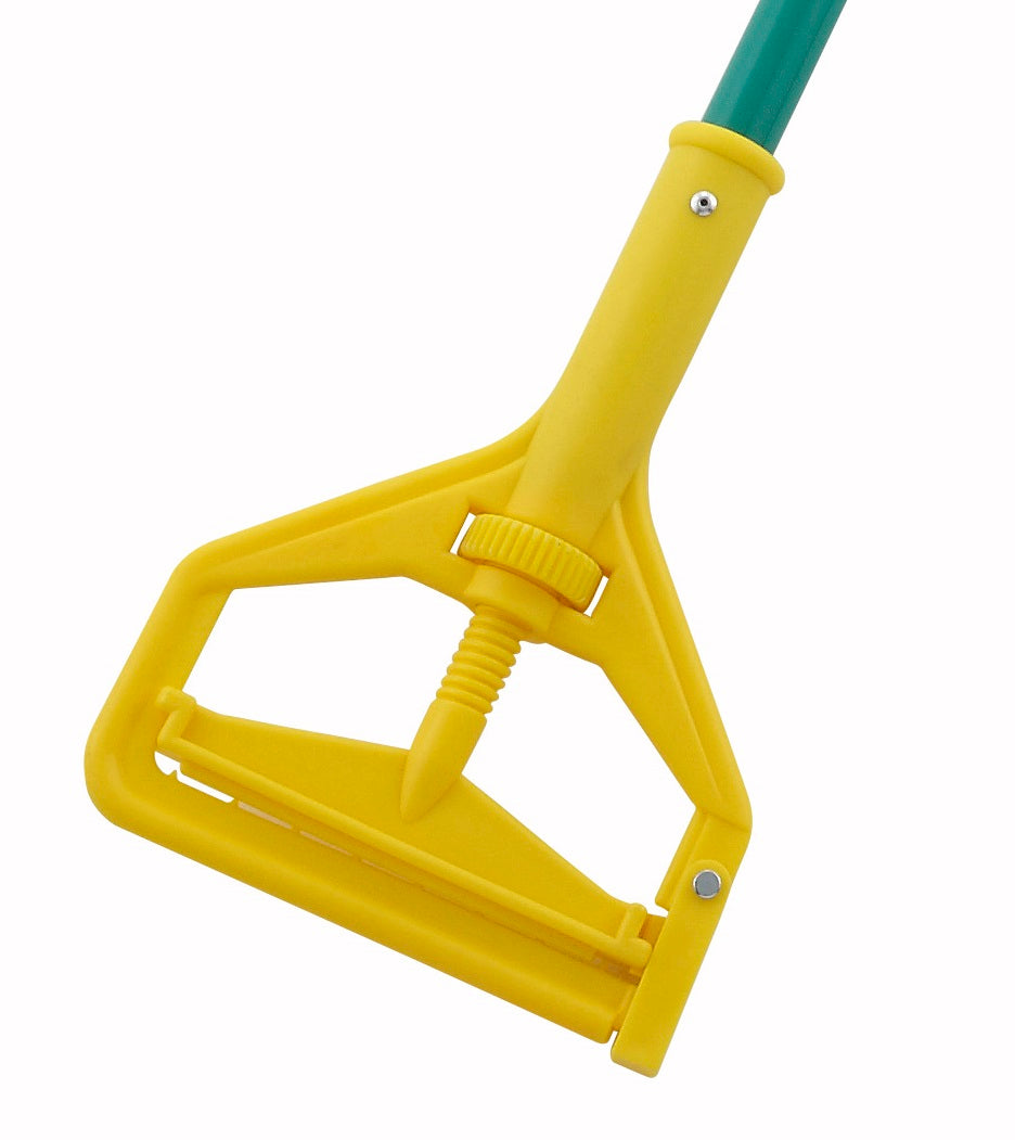 Winco MOPH-7P Metal Mop Handle with Yellow Plastic Side-Release Frame 57" - 6/Case