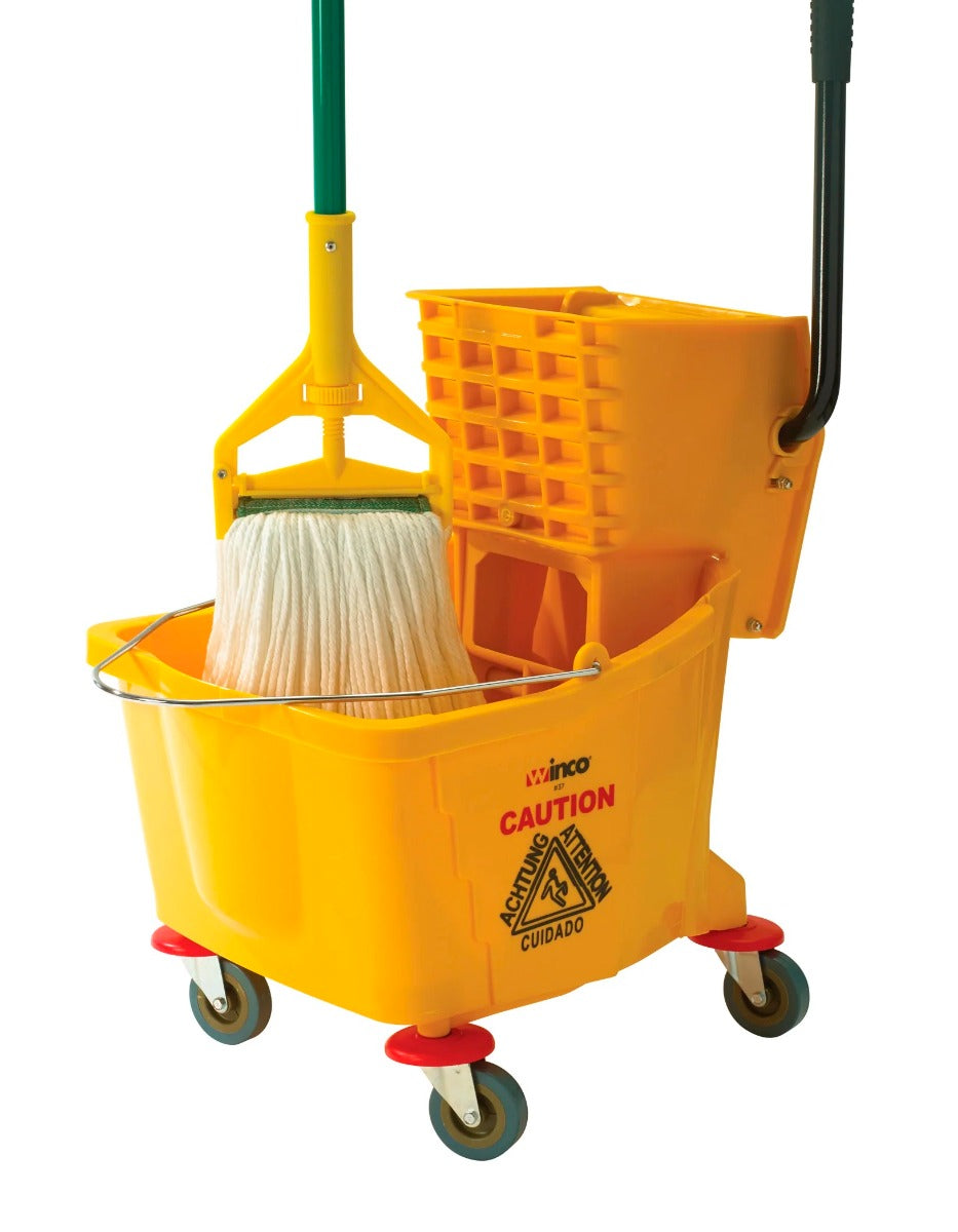 Winco MOPH-7P Metal Mop Handle with Yellow Plastic Side-Release Frame 57" - 6/Case