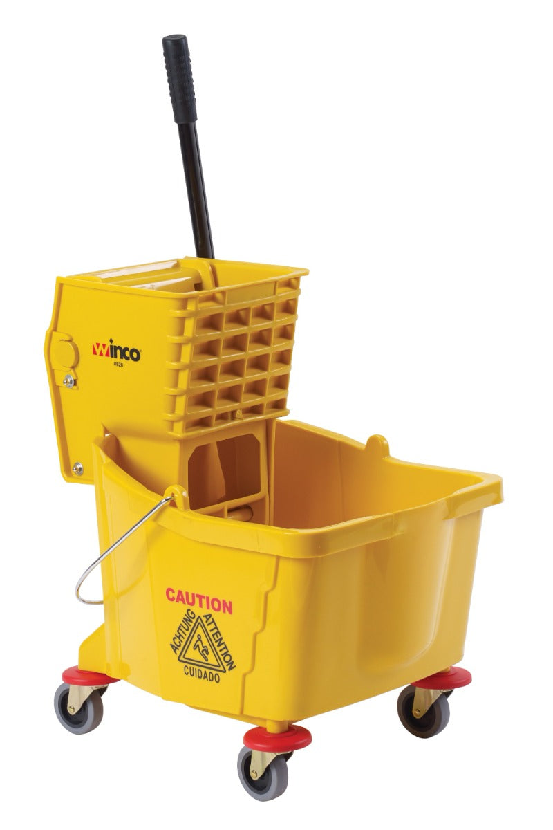 Winco MPB-36 Plastic Mop Bucket with Side-Press Wringer 36 qt. - Yellow