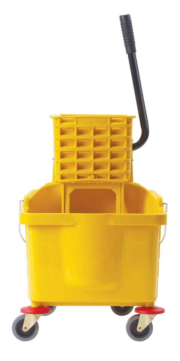 Winco MPB-36 Plastic Mop Bucket with Side-Press Wringer 36 qt. - Yellow