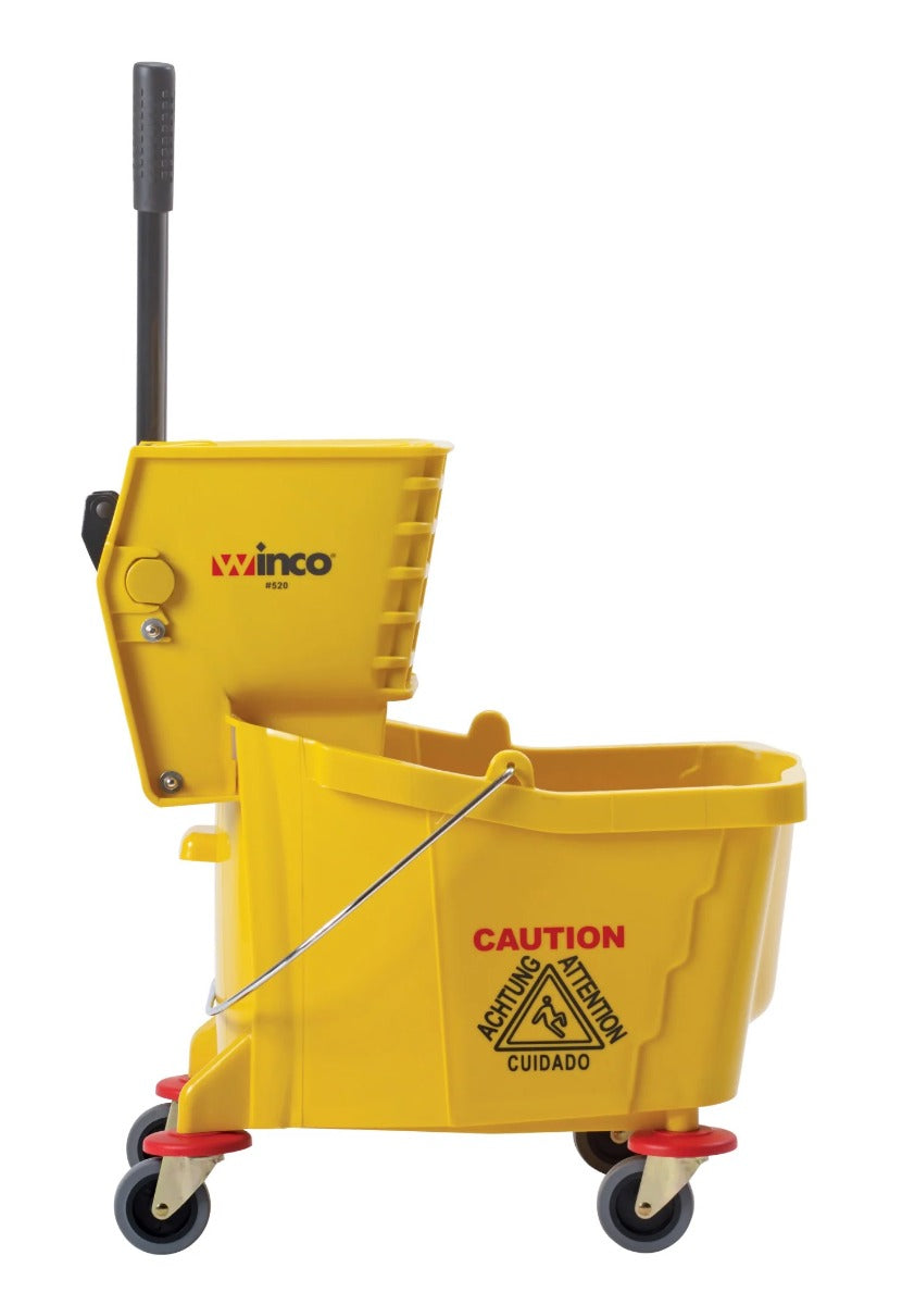 Winco MPB-36 Plastic Mop Bucket with Side-Press Wringer 36 qt. - Yellow