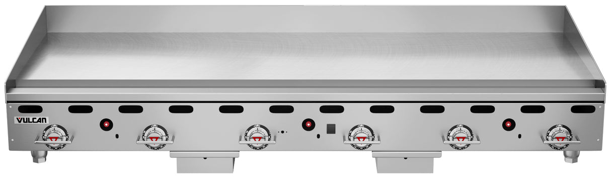 Vulcan MSA72-30 Countertop Natural Gas Griddle w/ 6 Snap Action Thermostatic Controls and Extra Deep Plate 72" - 162,000 BTU