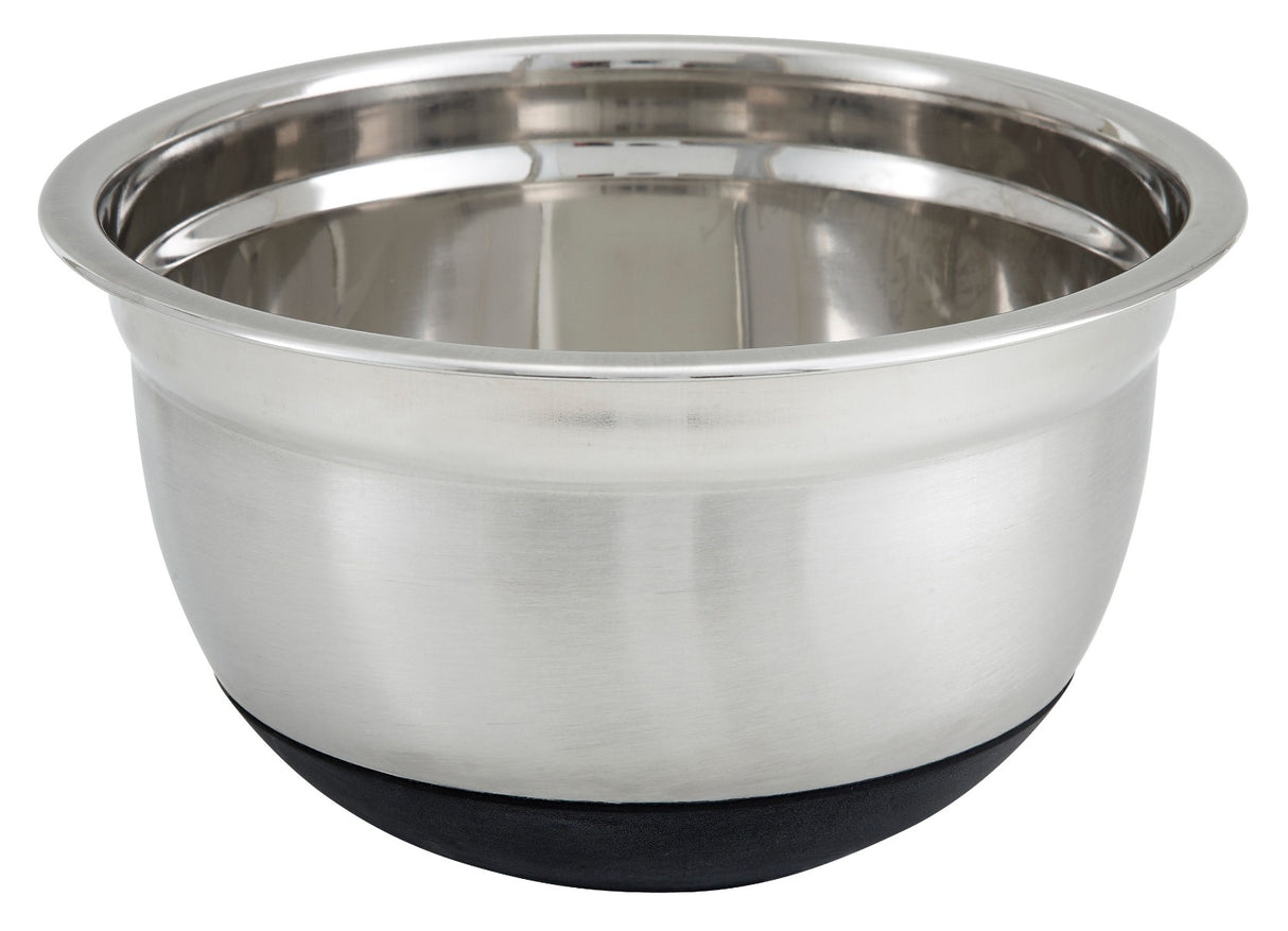 Winco MXRU-500 Stainless Steel German Mixing Bowl with Black Non-Slip Silicon Base 5 qt.