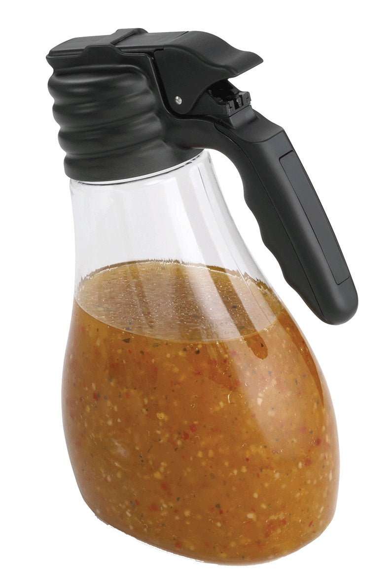 TableCraft N48 Option Polycarbonate Salad Dressing Dispenser with Black Plastic Top and (1) Blank Tag 48 oz. - Clear