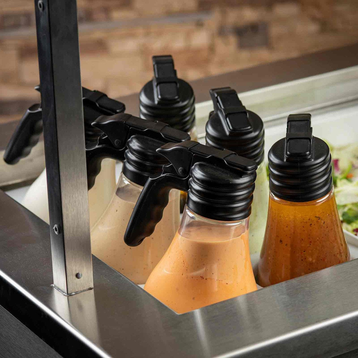 TableCraft N48 Option Polycarbonate Salad Dressing Dispenser with Black Plastic Top and (1) Blank Tag 48 oz. - Clear
