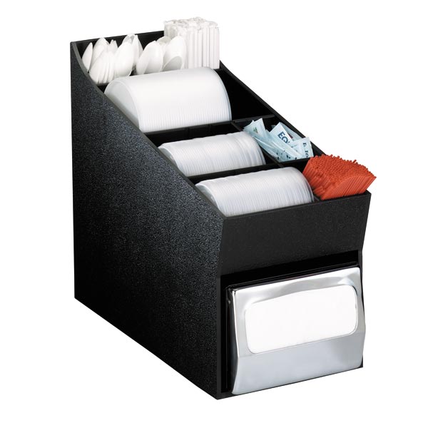 Dispense-Rite NLO-LDNH Countertop Lid, Straw & Condiment Organizer with Napkin Dispenser - Black - fits Full Fold Napkin Sizes 4-1/2" to 5" x 6-1/2"