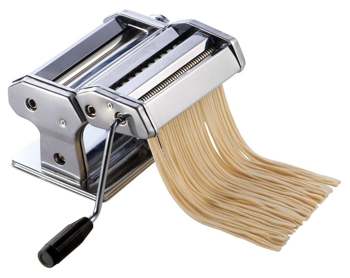 Winco NPM-7 Manual Stainless Steel Pasta Maker with Detachable Cutter and 7"W Roller