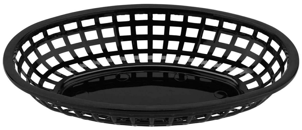 GET OB-938-BK Polypropylene Stackable Oval Food / Bread & Bun Basket 9-1/2" x 6" - Black - 36/Case