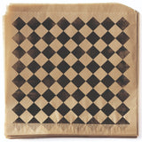 GET P-BKC-77- BR Food-Safe Double-Open Bag / Wire Cone Basket Liner 7" x 7" - Rustic Black Checker on Brown - 2000/Case