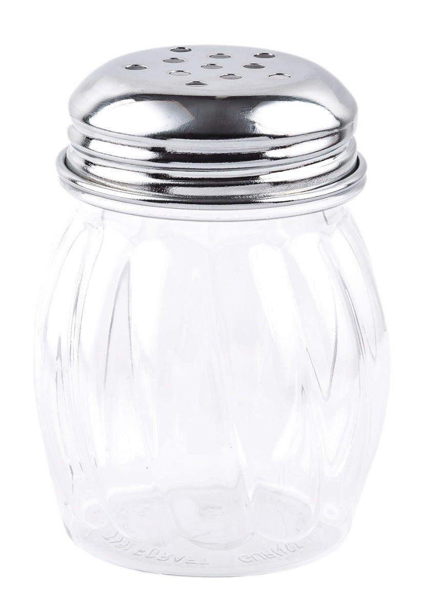 TableCraft P260 Plastic Swirl Cheese Shaker with Chrome Plated Perforated Top 6 oz. - 24/Case