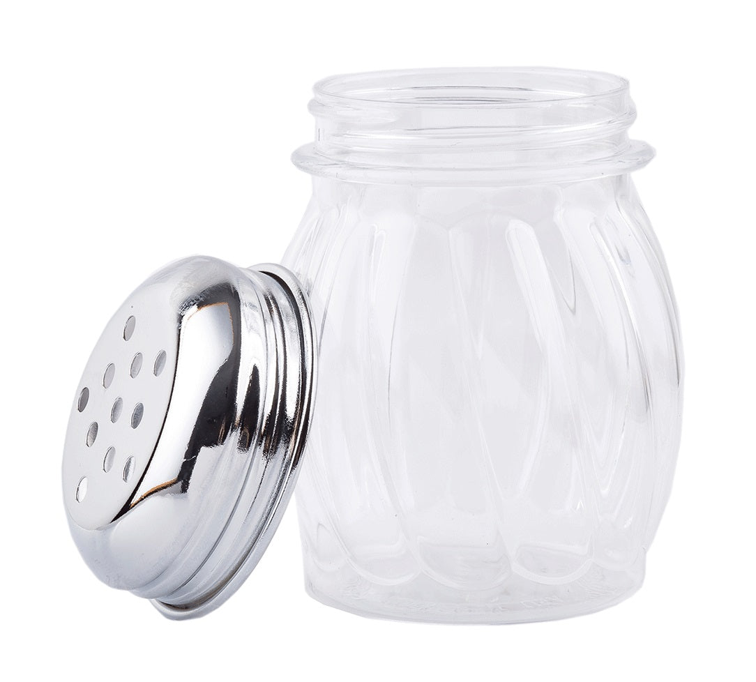 TableCraft P260 Plastic Swirl Cheese Shaker with Chrome Plated Perforated Top 6 oz. - 24/Case