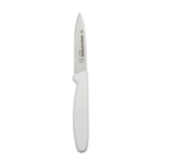 Dexter Russell P94843 3 1/8" Paring Knife w/ Polypropylene White Handle, Carbon Steel - 12ea/Case