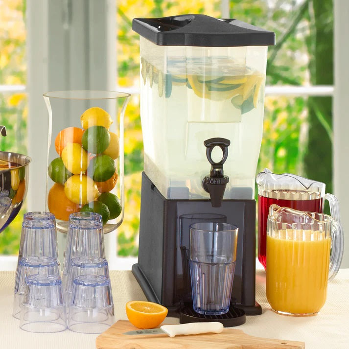 Winco PBD-3 Plastic Slim Rectangular Non-Insulted Beverage Dispenser with Single Translucent Bowl, Black Base and Dripless Faucet 3 gal.