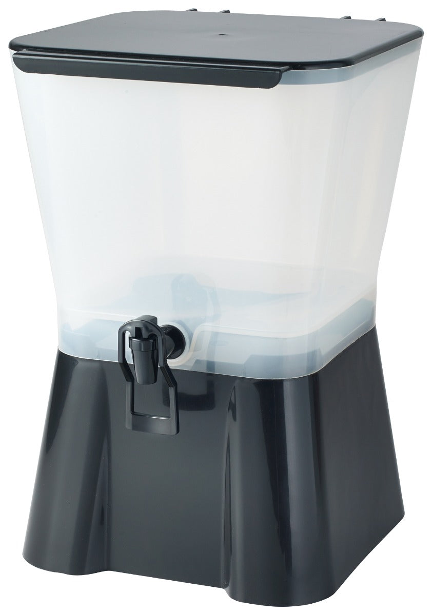 Winco PBD-3SK Plastic Square Non-Insulted Beverage Dispenser with Single Translucent Bowl, Black Base and Hands-Free Faucet 3 gal. - 4/Case