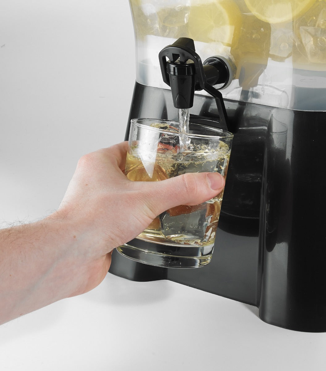 Winco PBD-3SK Plastic Square Non-Insulted Beverage Dispenser with Single Translucent Bowl, Black Base and Hands-Free Faucet 3 gal. - 4/Case