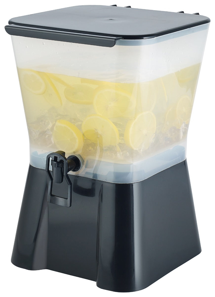 Winco PBD-3SK Plastic Square Non-Insulted Beverage Dispenser with Single Translucent Bowl, Black Base and Hands-Free Faucet 3 gal. - 4/Case