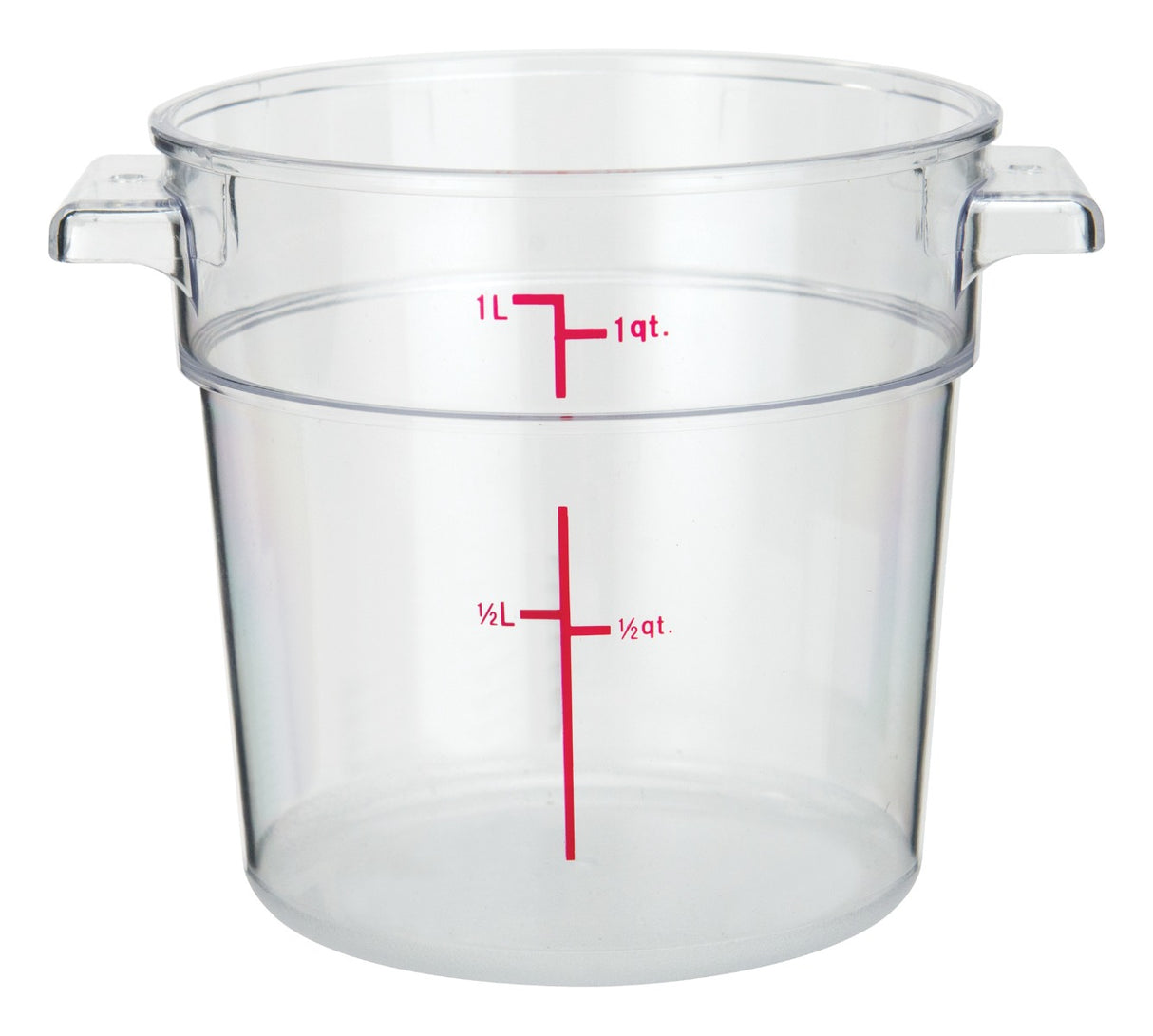 Winco PCRC-1 Polycarbonate Round Food Storage Container with Graduations and Handles 1 qt. - Clear - 48/Case