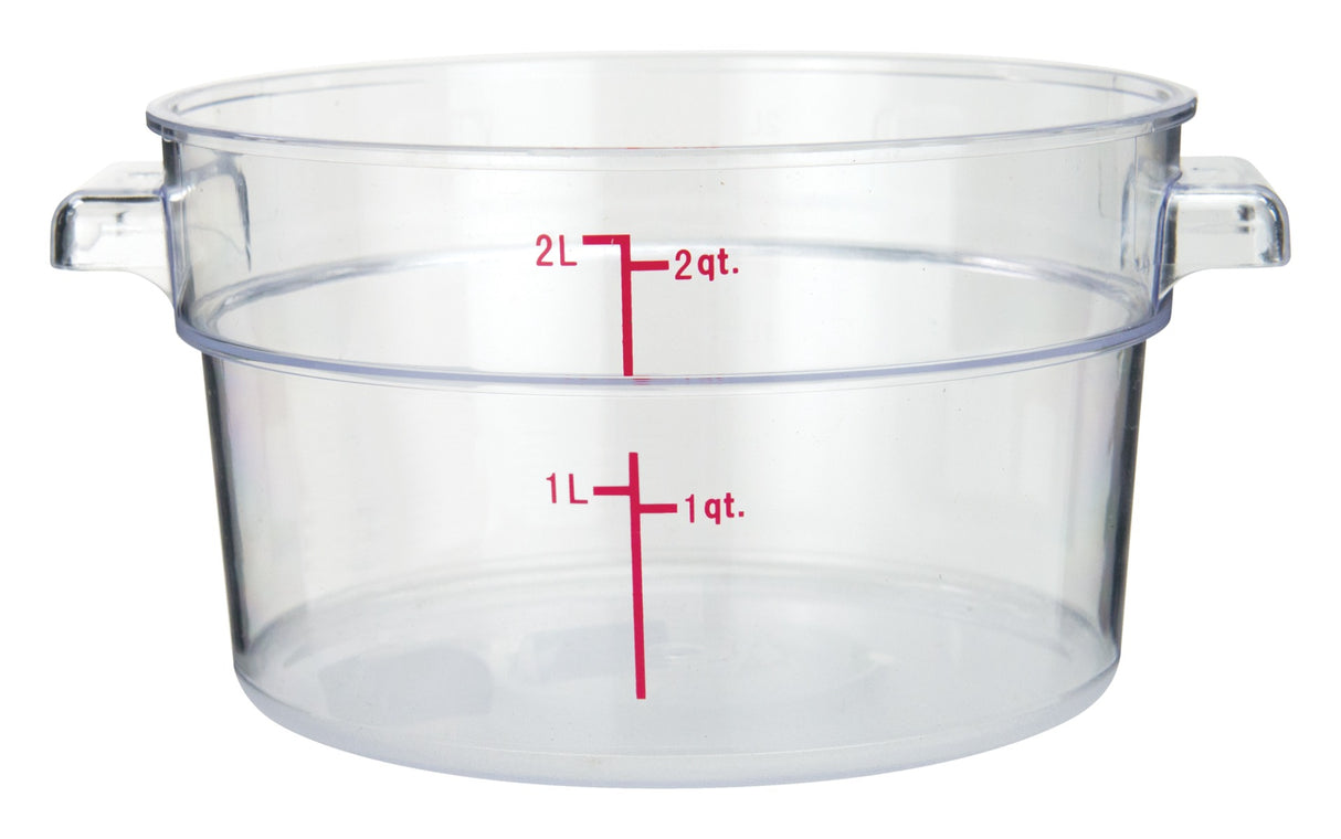Winco PCRC-2 Polycarbonate Round Food Storage Container with Graduations and Handles 2 qt. - Clear - 24/Case