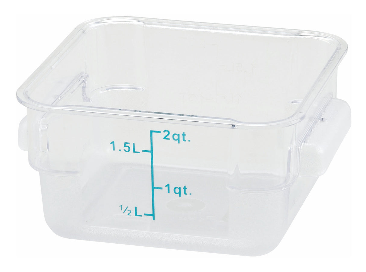 Winco PCSC-2C Polycarbonate Square Food Storage Container with Graduations and Handles 2 qt. - Clear - 60/Case
